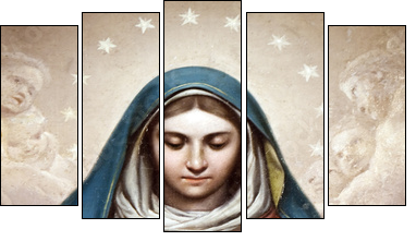 Medieval Madonna Painting  - Obraz pięcioczęściowy, Pentaptyk