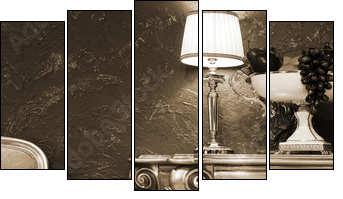 Elegancki salon – wnętrze w klasycznym retro
 - Obraz pięcioczęściowy, Pentaptyk