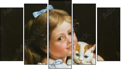 Portrait of the girl with a cat  - Obraz pięcioczęściowy, Pentaptyk