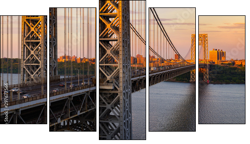 The George Washington Bridge (long-span suspension bridge) across the Hudson River at sunset. Uptown and Fort Washington Park, New York City, USA - Obraz pięcioczęściowy, Pentaptyk