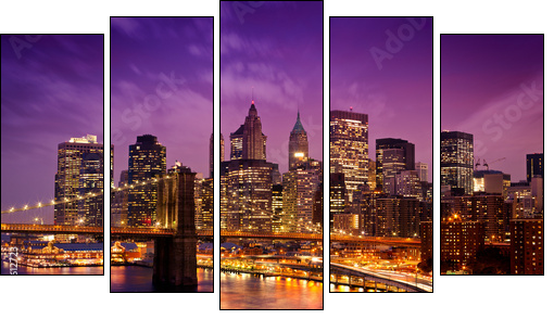 Manhattan w kolorach nocnych neonów
 - Obraz pięcioczęściowy, Pentaptyk