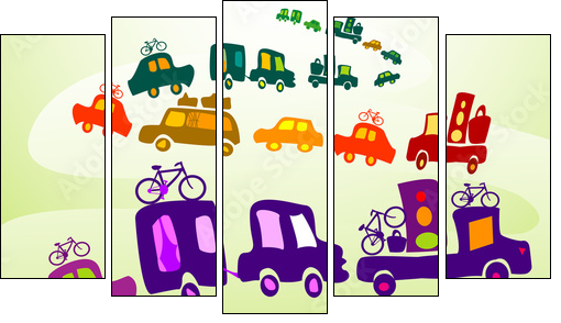 Korowód autek, korowód dzieci i przygoda na kempingu
 - Obraz pięcioczęściowy, Pentaptyk