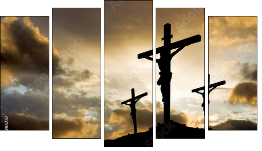 three crosses at sunset  - Obraz pięcioczęściowy, Pentaptyk