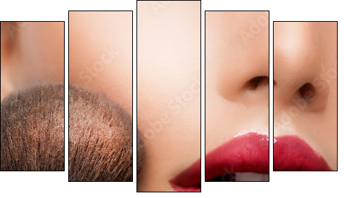 Make-up closeup. Cosmetic Powder Brush. Perfect Skin  - Obraz pięcioczęściowy, Pentaptyk