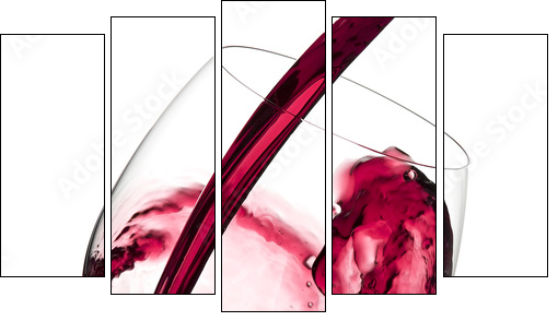 Czerwone wino wlewane do kieliszka - Obraz pięcioczęściowy, Pentaptyk