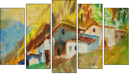 old houses in spanish village, illustration, painting  - Obraz pięcioczęściowy, Pentaptyk