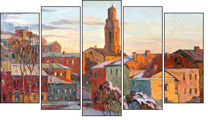 the city landscape of Vitebsk drawn with oil on a canvas  - Obraz pięcioczęściowy, Pentaptyk