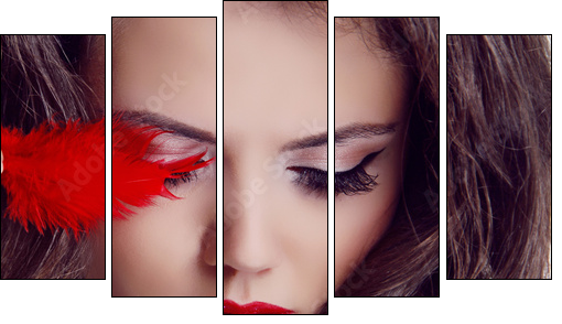 Fashion woman Beauty Portrait. Red Lips  - Obraz pięcioczęściowy, Pentaptyk