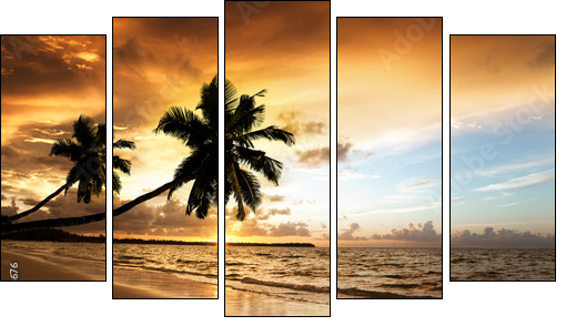 sunset on the beach of caribbean sea  - Obraz pięcioczęściowy, Pentaptyk