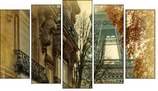 nostalgisches Bild Pariser StadthÃ¤user und Eiffelturm  - Obraz pięcioczęściowy, Pentaptyk