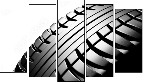 Car tire on a white background  - Obraz pięcioczęściowy, Pentaptyk