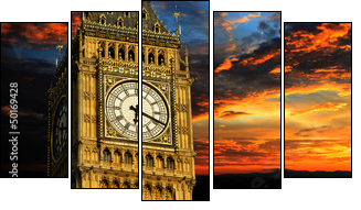 Big Ben at sunset panorama, London  - Obraz pięcioczęściowy, Pentaptyk