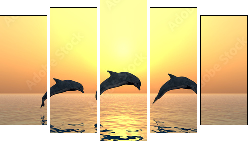 Jumping Dolphins  - Obraz pięcioczęściowy, Pentaptyk