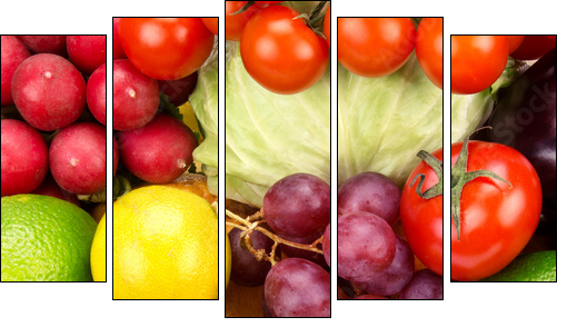 Raj owocowo - warzywny - Obraz pięcioczęściowy, Pentaptyk