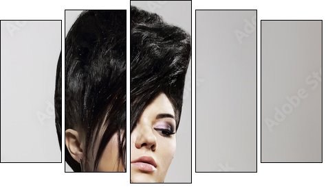 Updo Hair. Woman with Trendy Hairstyle with Diamond Earrings  - Obraz pięcioczęściowy, Pentaptyk