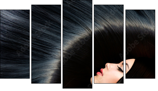 Healthy Long Black Hair. Beauty Brunette Woman  - Obraz pięcioczęściowy, Pentaptyk