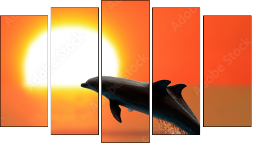 Dolphins at sunset  - Obraz pięcioczęściowy, Pentaptyk