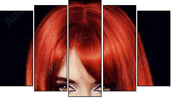Hair. Healthy Straight Long Red Hair. Fashion Beauty Model. Sexy  - Obraz pięcioczęściowy, Pentaptyk
