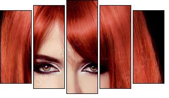 Red Hair. Beautiful Sexy Girl. Healthy Long Hair. Beauty Model W  - Obraz pięcioczęściowy, Pentaptyk