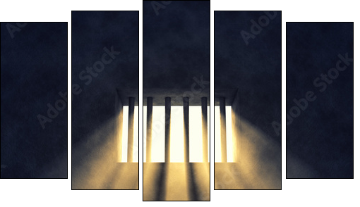 Prison cell interior , barred window  - Obraz pięcioczęściowy, Pentaptyk