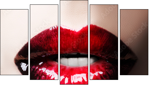 Passionate red lips  - Obraz pięcioczęściowy, Pentaptyk