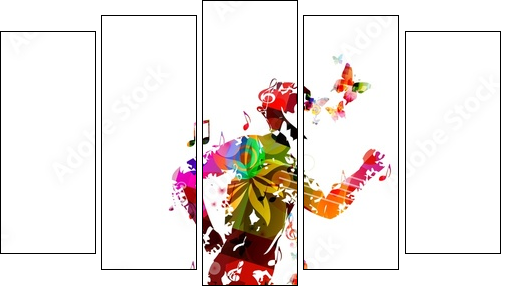 Colorful vector runner silhouette background with butterflies.  - Obraz pięcioczęściowy, Pentaptyk