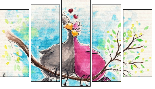 Birds in love  - Obraz pięcioczęściowy, Pentaptyk