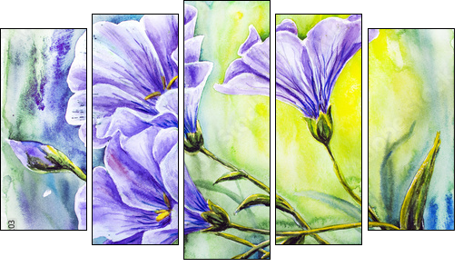 Wildflowers. Watercolor painting.  - Obraz pięcioczęściowy, Pentaptyk