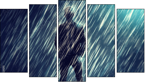 Mysterious Man in the Rain  - Obraz pięcioczęściowy, Pentaptyk