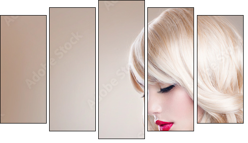 Blonde Woman Portrait. Beautiful Blond Girl with Long Wavy Hair  - Obraz pięcioczęściowy, Pentaptyk