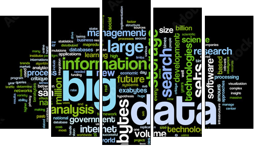 Big data concept in word cloud  - Obraz pięcioczęściowy, Pentaptyk