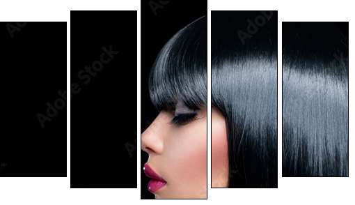 Beautiful Brunette Girl. Beauty Woman with Short Black Hair  - Obraz pięcioczęściowy, Pentaptyk