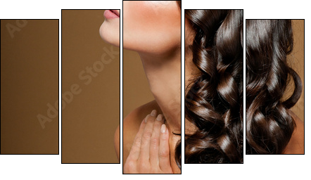 beautiful brunette with long  curly hair  - Obraz pięcioczęściowy, Pentaptyk