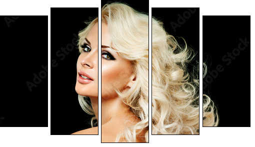 beautiful blonde woman  with perfect curly hair  - Obraz pięcioczęściowy, Pentaptyk