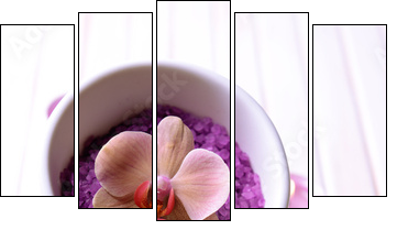 Still life with beautiful blooming orchid flower, towel and  - Obraz pięcioczęściowy, Pentaptyk