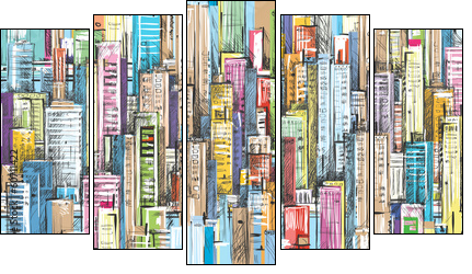 Cityscape. Hand drawn vector  - Obraz pięcioczęściowy, Pentaptyk