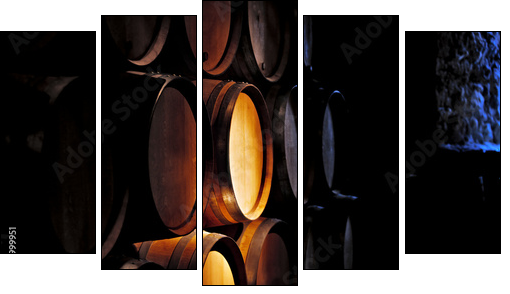 Barrel of wine in winery.  - Obraz pięcioczęściowy, Pentaptyk
