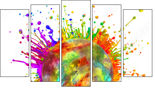 Colored paint splashes in round shape  - Obraz pięcioczęściowy, Pentaptyk