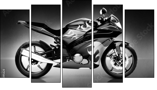 Studio Shot of Black Motorcycle  - Obraz pięcioczęściowy, Pentaptyk