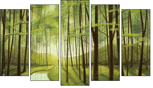 Dark green Forest  - Obraz pięcioczęściowy, Pentaptyk