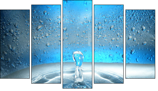 Water drop and splash  - Obraz pięcioczęściowy, Pentaptyk
