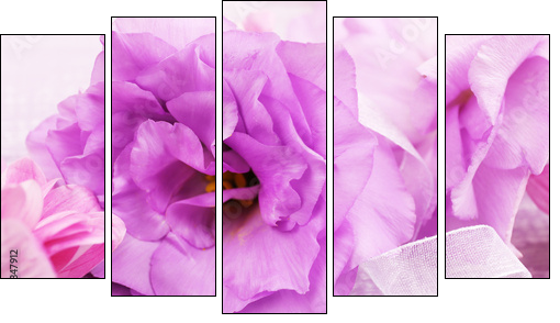 beautiful chrysanthemum and artificial eustoma flowers, close  - Obraz pięcioczęściowy, Pentaptyk