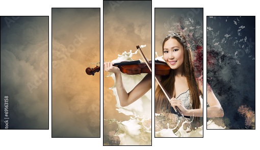 Woman violinist  - Obraz pięcioczęściowy, Pentaptyk