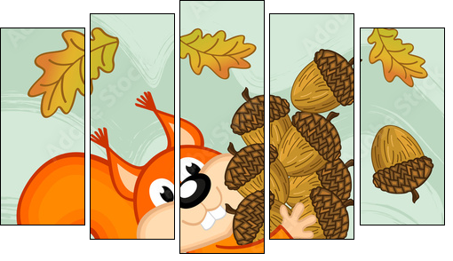 squirrel gathers acorns - vector illustration, eps  - Obraz pięcioczęściowy, Pentaptyk