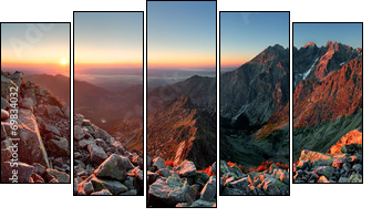 Mountain sunset panorama from peak - Slovakia Tatras  - Obraz pięcioczęściowy, Pentaptyk
