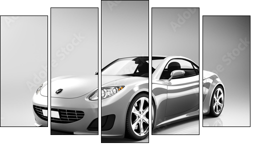 3D Luxury Silver Sports Car  - Obraz pięcioczęściowy, Pentaptyk