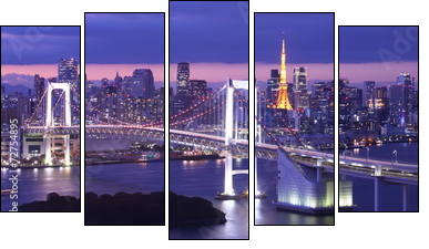 view of Tokyo Bay , Rainbow bridge and Tokyo Tower landmark - Obraz pięcioczęściowy, Pentaptyk