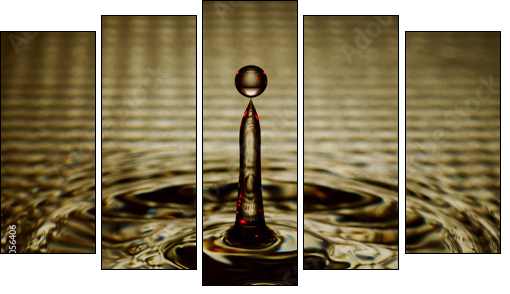 Water Drop Splash with Ripples  - Obraz pięcioczęściowy, Pentaptyk
