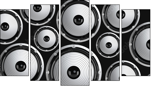 Many elegant white and black loudspeakers  - Obraz pięcioczęściowy, Pentaptyk