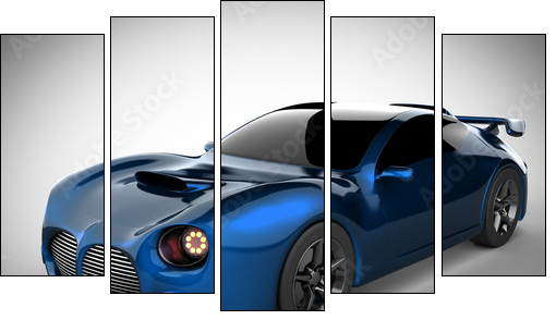 blue luxury brandless sport car on white background  - Obraz pięcioczęściowy, Pentaptyk